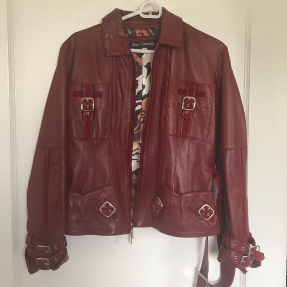 Red leather Marc Laurent buckle jacket - Picture 1 of 6